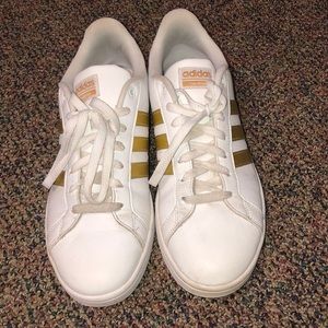 White and Gold Adidas Shoes